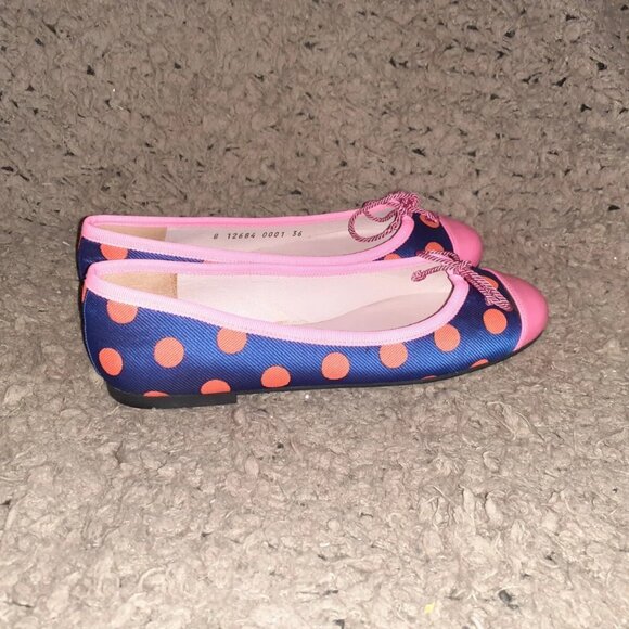 PRETTY BALLERINAS-Rosario-Neon Pink/Orange Polka Dots-Navy Blue-Sz 36-Near MInt - Picture 4 of 7